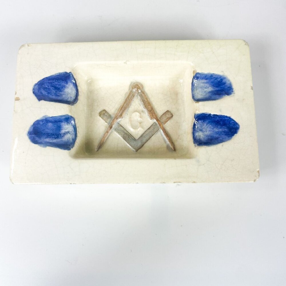 Vintage Rectangular HandPainted Ceramic Ashtray Freemasons Masonic Lodge